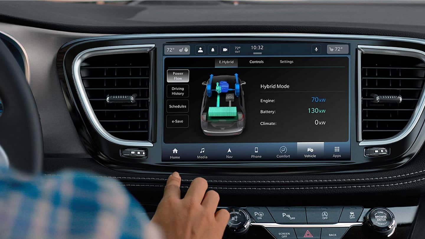 close up screen of chrysler pacifica phev