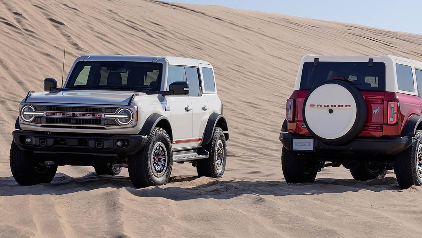 two 2026 broncos in sand