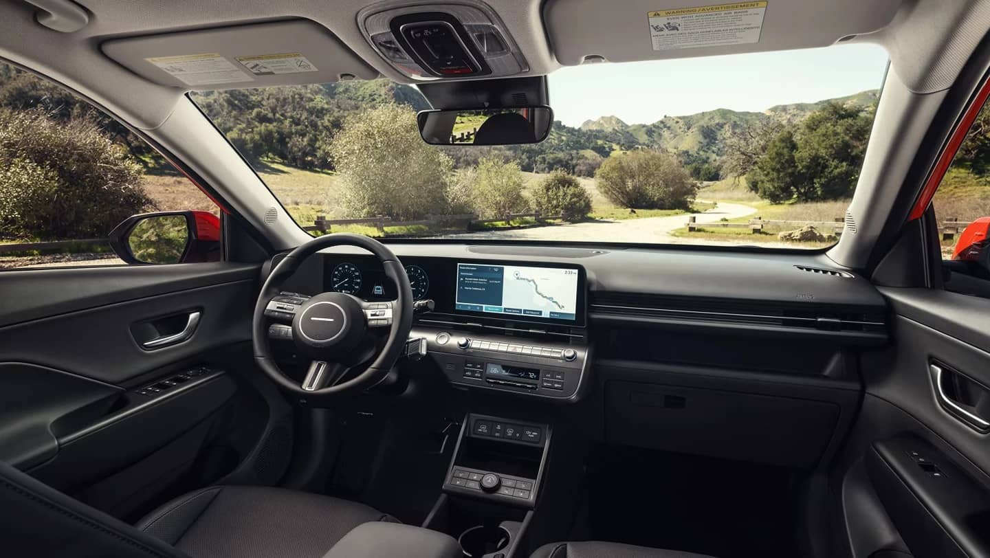 interior shot with steering wheel kona