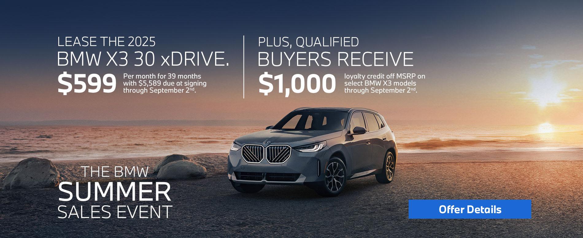 2025 X3 lease starting at $599 per month for 39 months