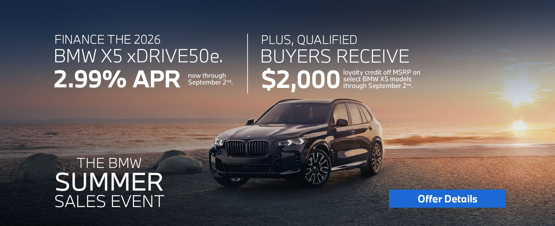 2.99% APR financing for up to 48 months on the 2026 BMW X5 xDrive50e