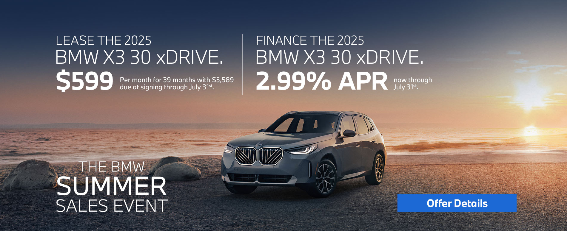 2025 X3 lease starting at $599 per month for 39 months