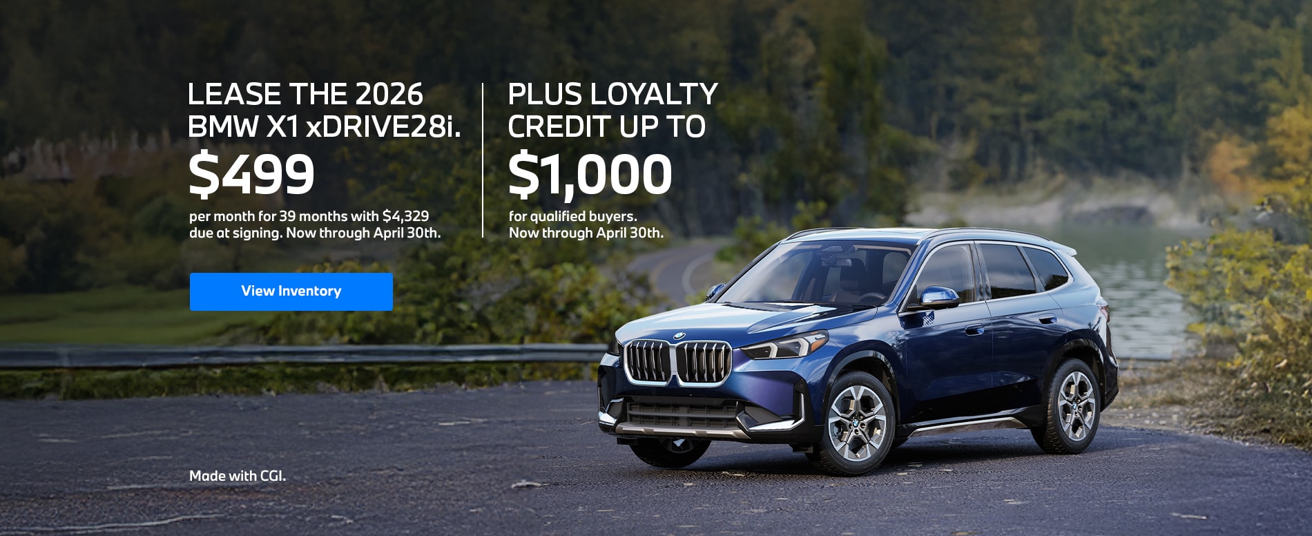 2026 X1 lease starting at \$499 per month for 39 months