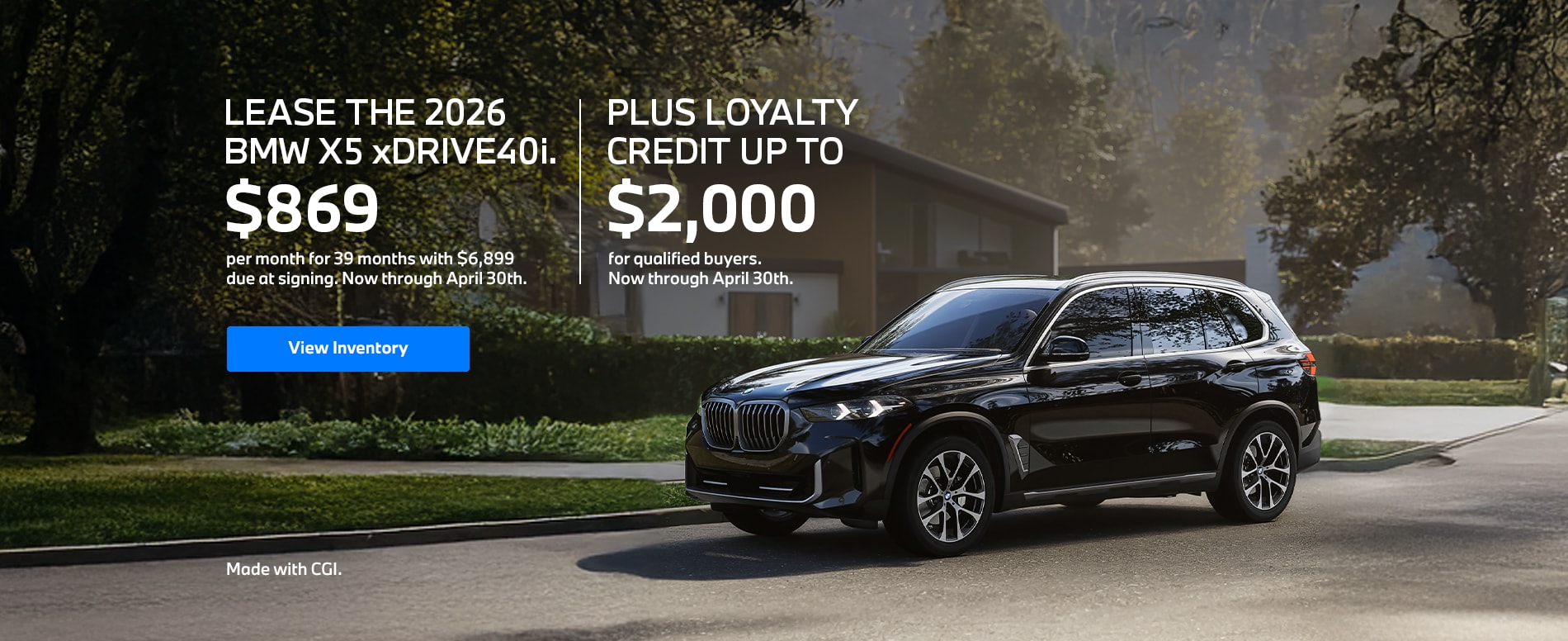 2026 X5 lease starting at \$869 per month for 39 months